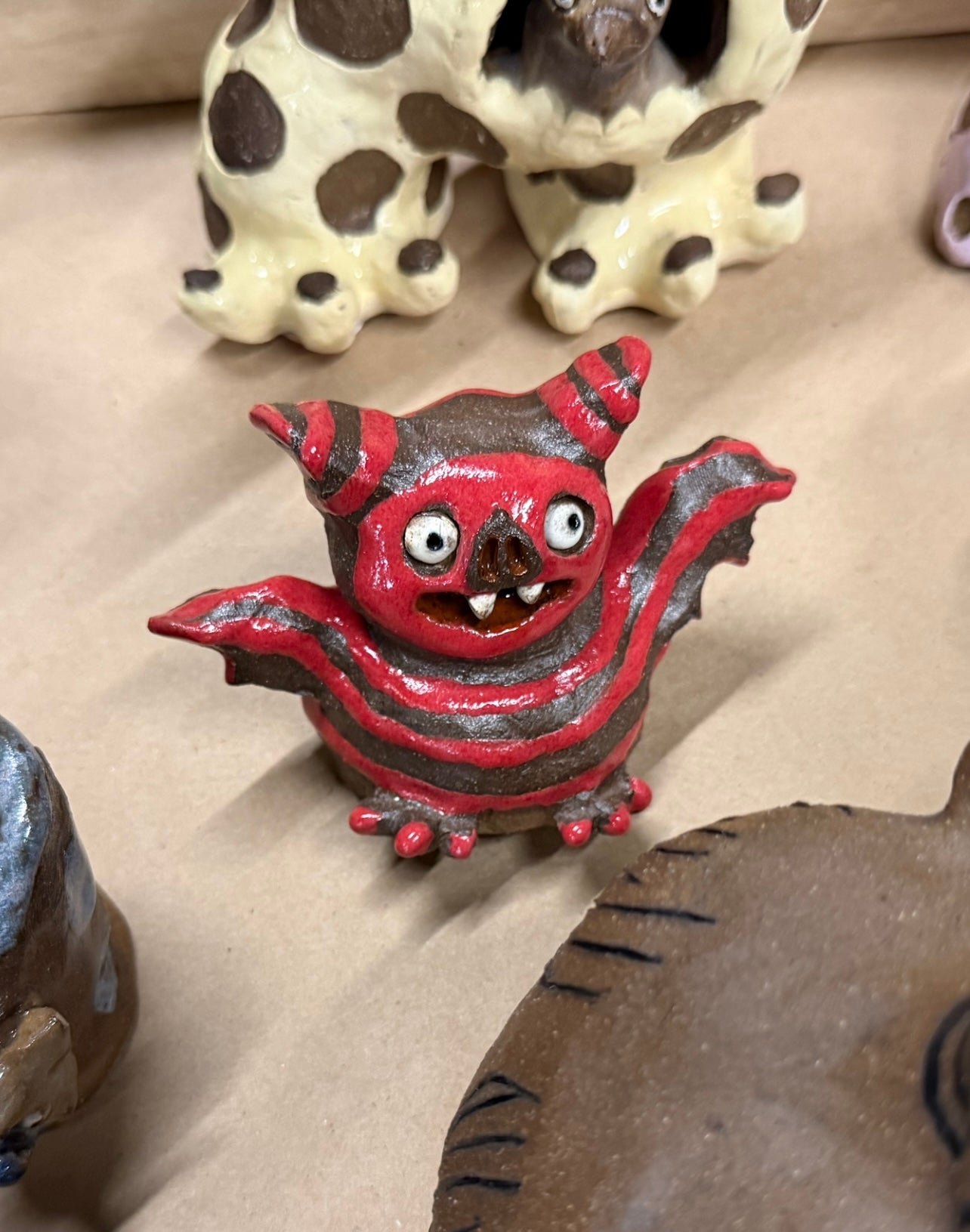 Red Striped Bat Figurine