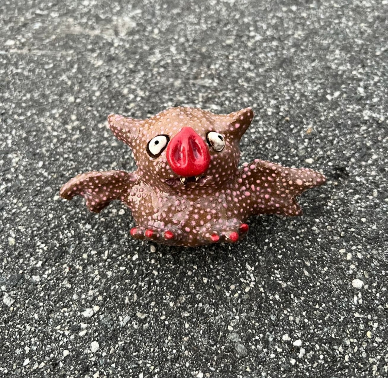Pink Polka Dotted Bat Figurine